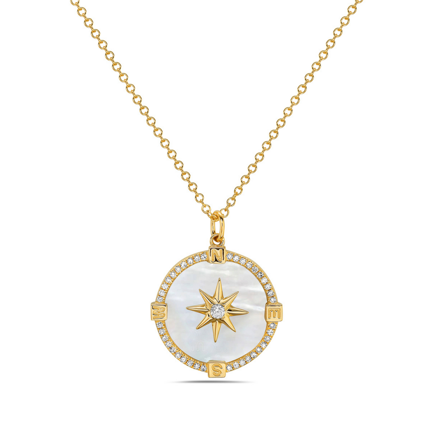 14K Gold Diamond Compass Pendant