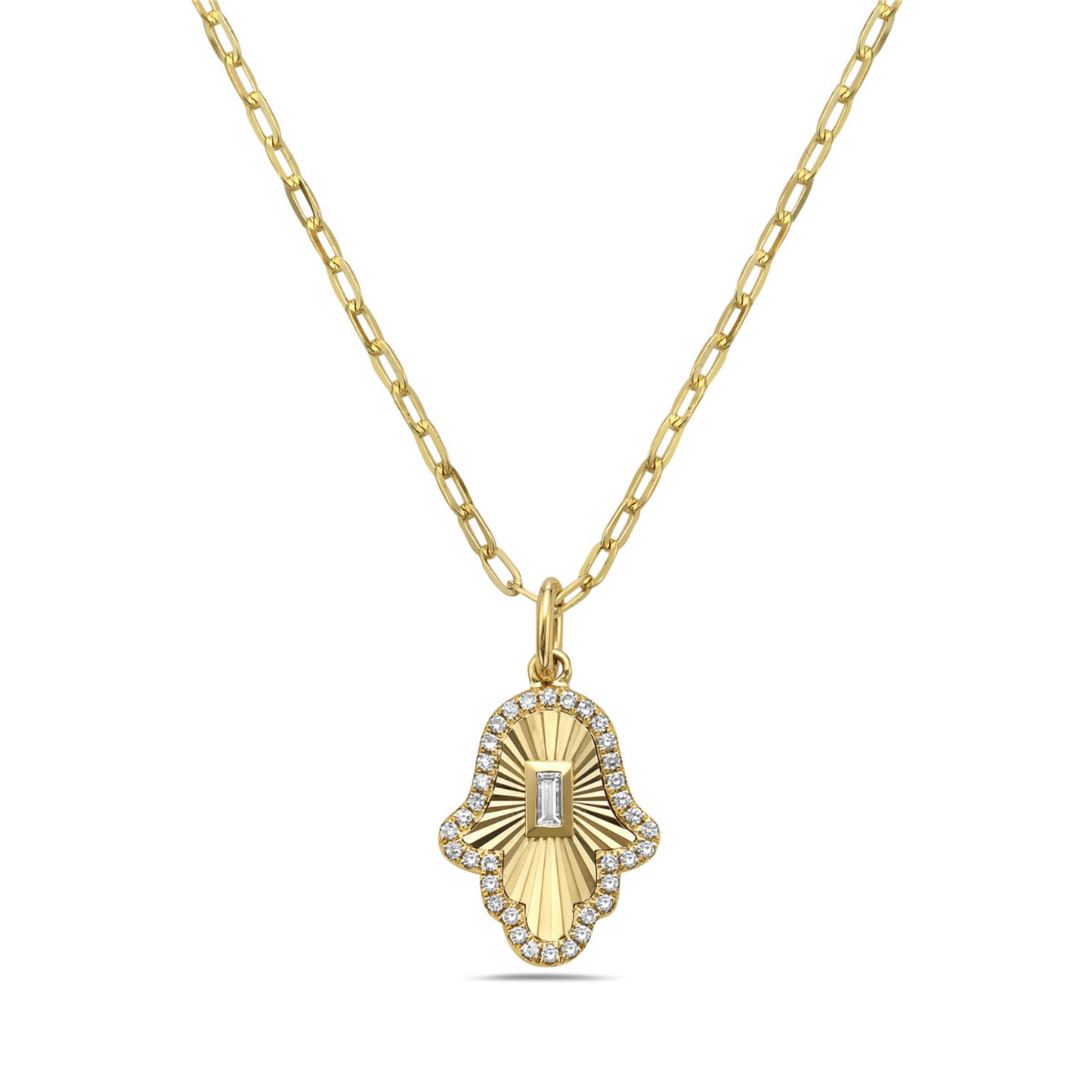 Yellow 14k gold diamond hamsa pendant