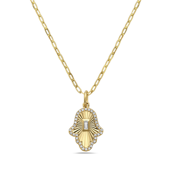 Yellow 14k gold diamond hamsa pendant