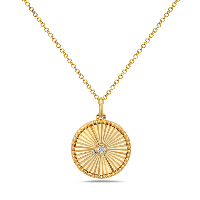 Yellow 14k gold diamond circle pendant