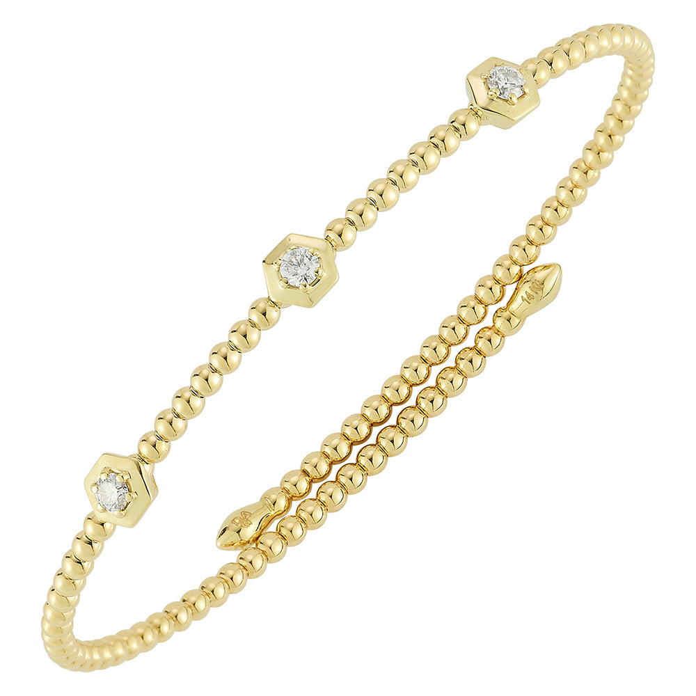 14K Underneath Bypass Three Diamond Station Bracelet