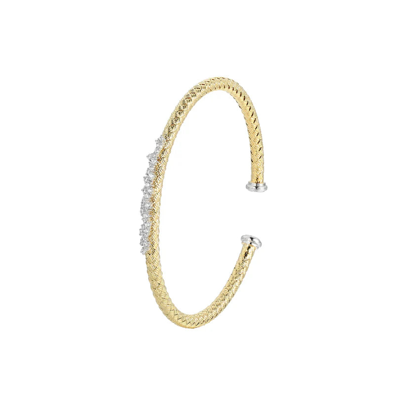 Sterling Silver Gold Plated Mesh Cuff Bracelet with Cubic Zirconias