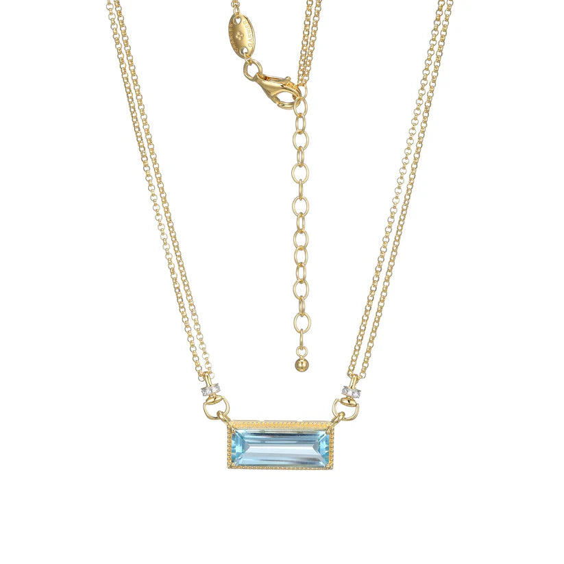 Sterling Silver Gold Plated Pendant with Blue Topaz and Cubic Zirconias