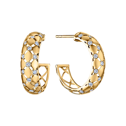 A. Jaffe Wide Quilted With Diamond Details Hoop Earrings