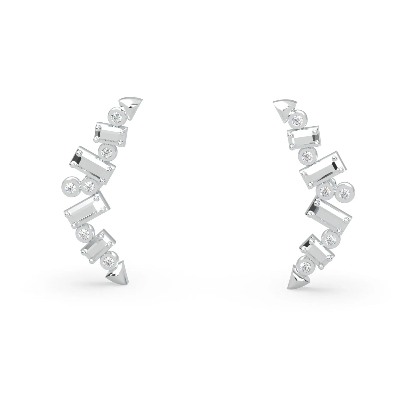 White modern electrum freeform diamond ear climber earring