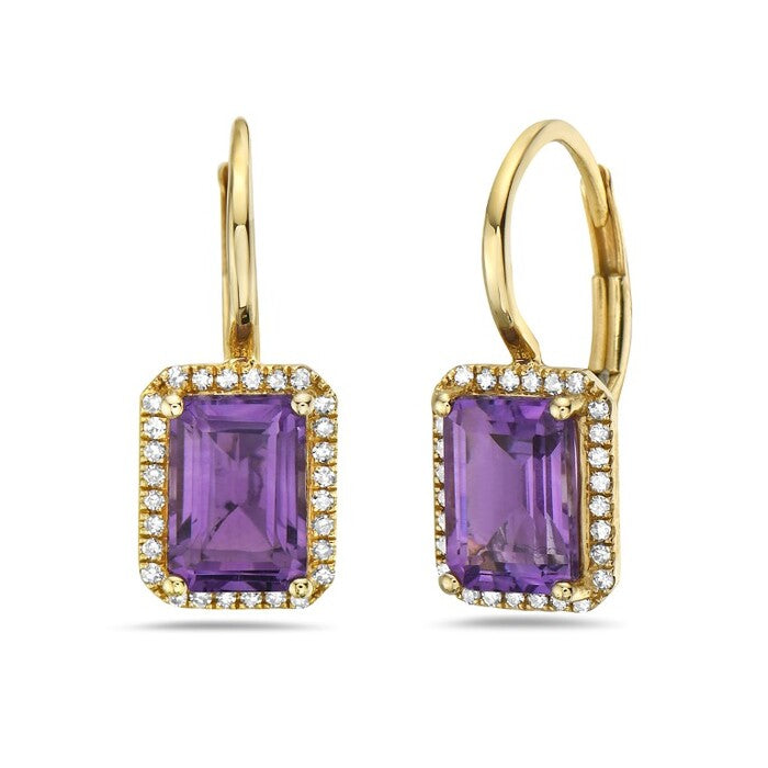 14K Amethyst and Diamond Halo Earrings