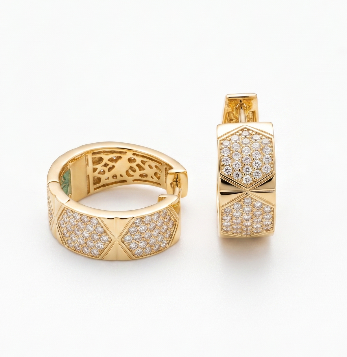 18K Wide Hoop With Pave Set Diamond Earrings