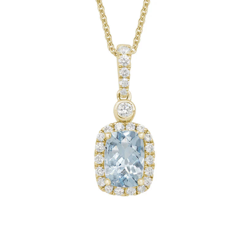 14 Karat Yellow Gold One-of-a-Kind Aquamarine Drop Halo Pendant