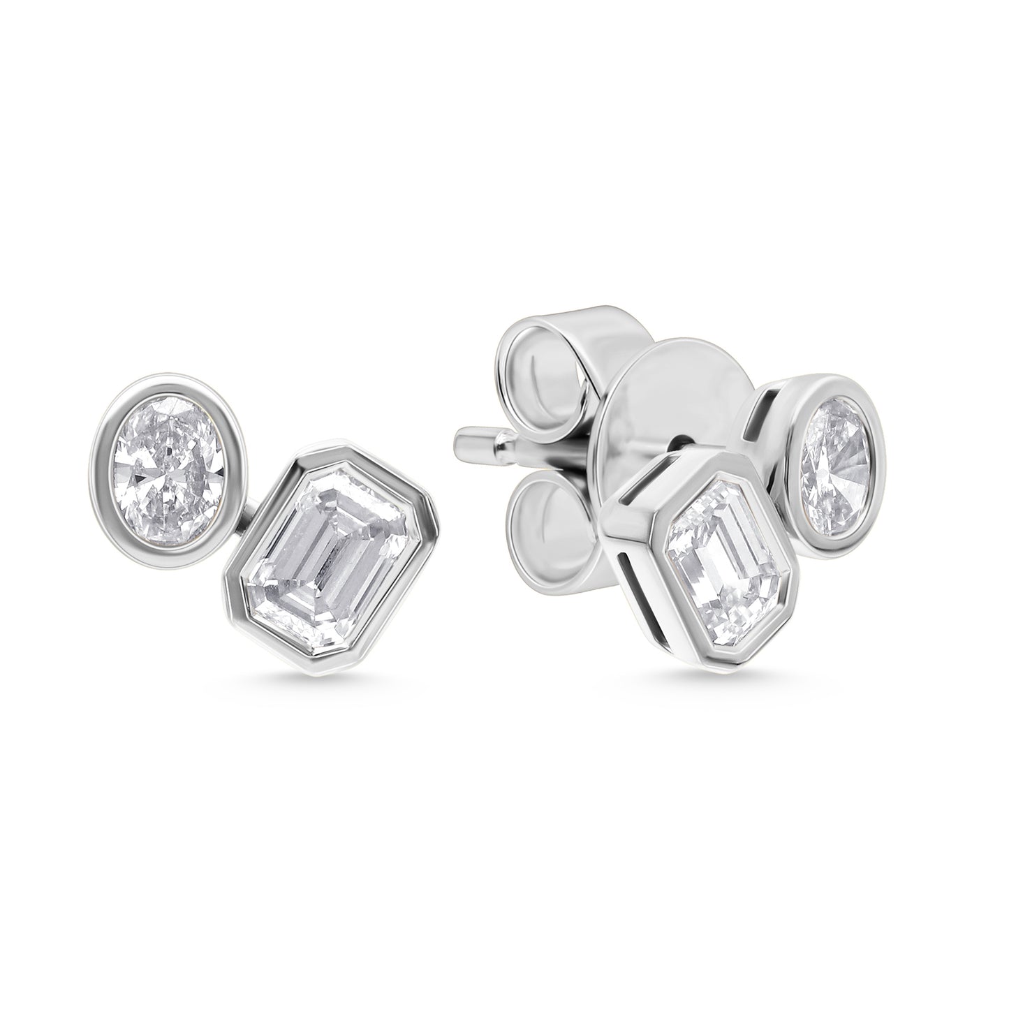 14 Karat White Gold Bezel Set Cluster Diamond Earrings