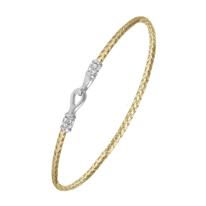 Two Tone Rhodium/Gold Plated Mesh Bangle With CZs Bracelet