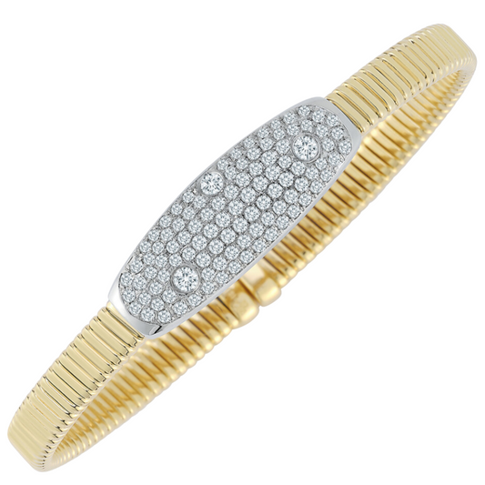 DA Gold Lady's Yellow 18 Karat Multi Size Pave Diamond Cuff Bracelet