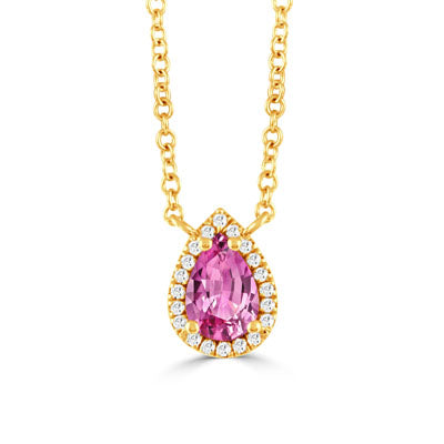 14 Karat Pink Sapphire and Diamond Halo Necklace