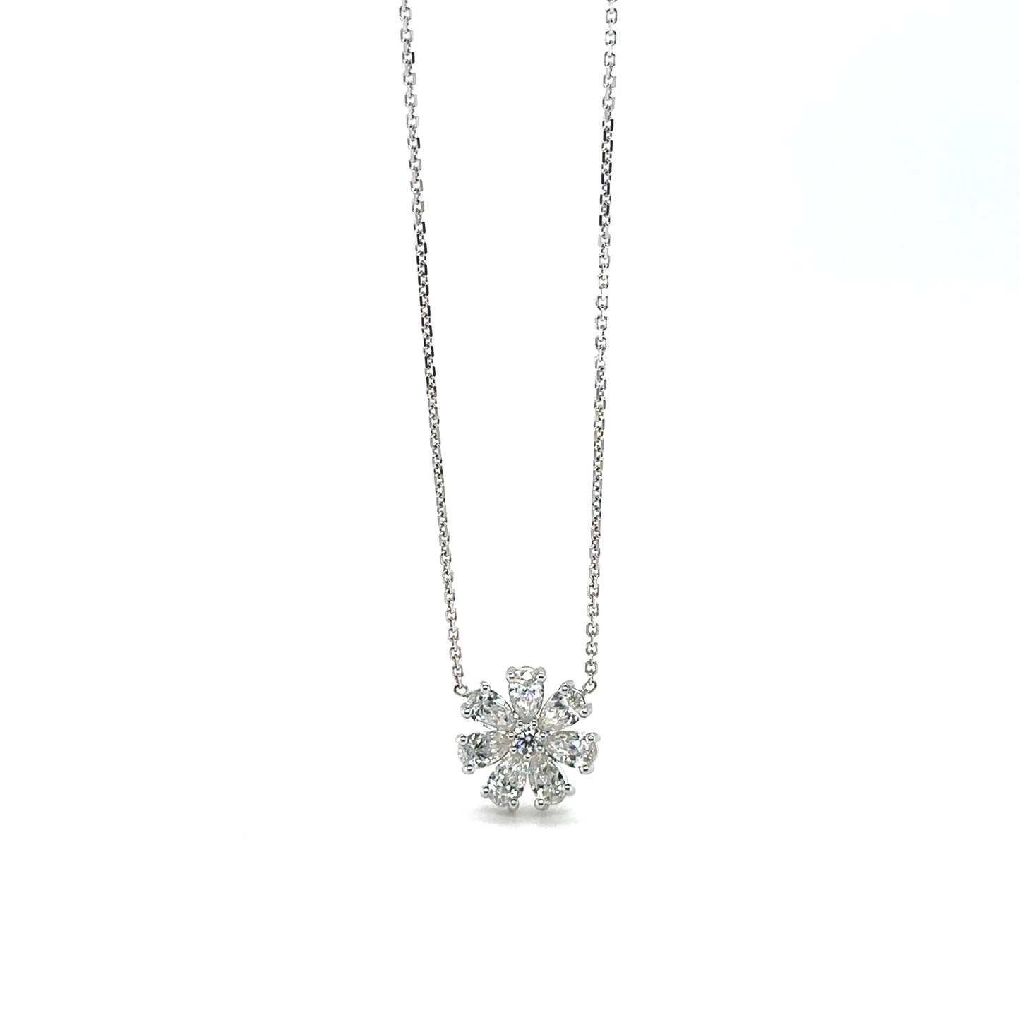 18 Karat White Gold Diamond Flower Necklace