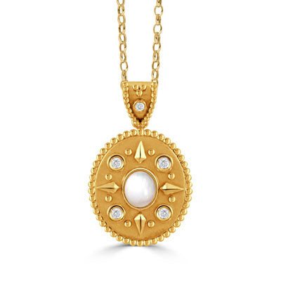 18 Karat Mother of Pearl And Diamond Medallion Pendant