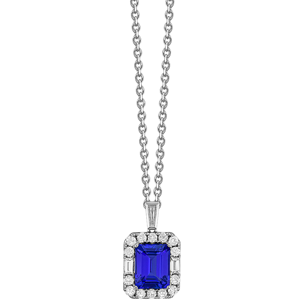 One Of A Kind 18 Karat Tanzanite and Diamond Halo Pendant