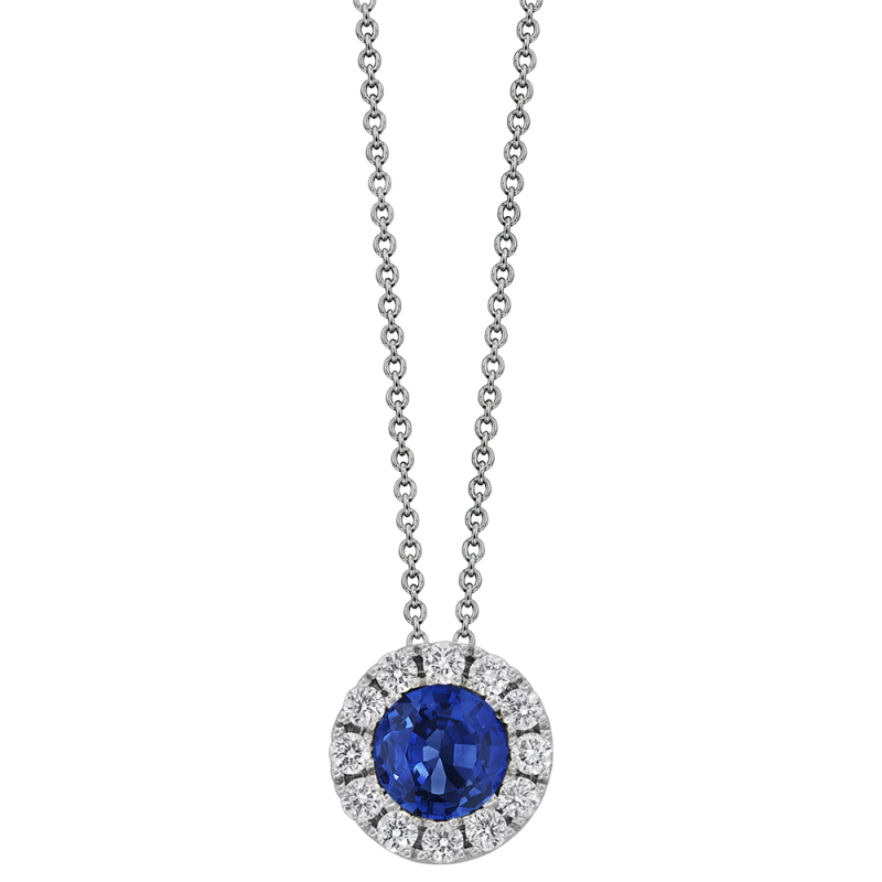 18 Karat White Gold Sapphire and Diamond Halo Pendant