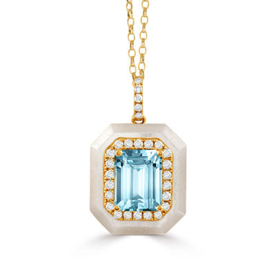 18 Karat Blue Topaz Halo Pendant