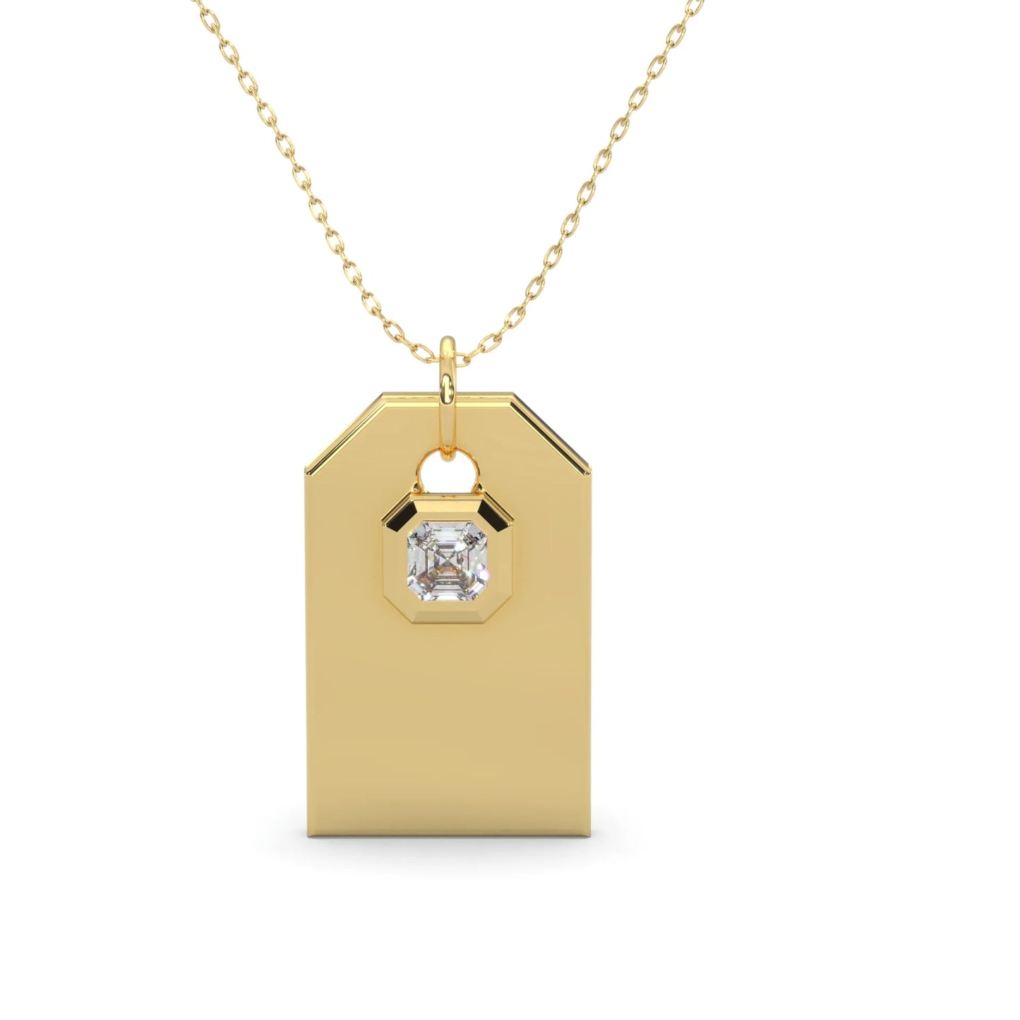 Yellow modern electrum diamond dog tag pendant with earth design.