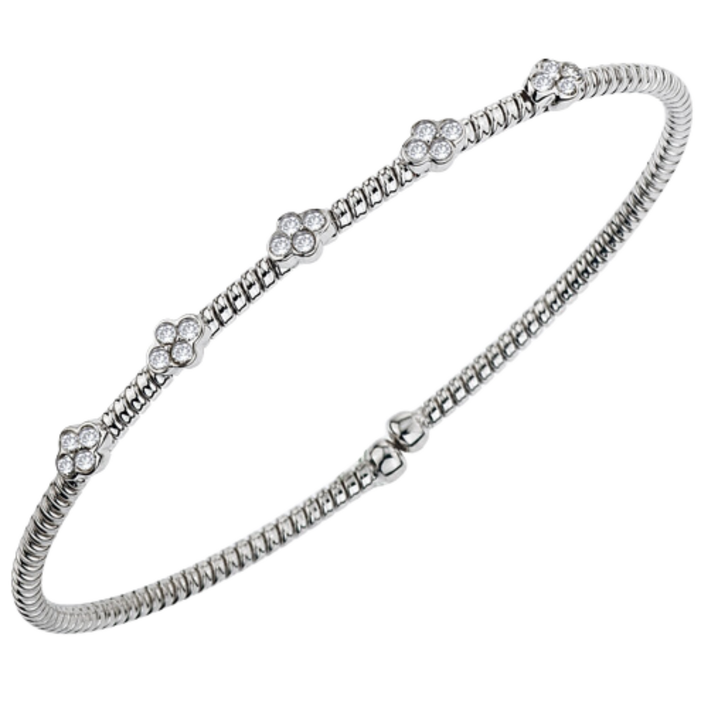 Gold cuff bracelet with 5 diamond stations