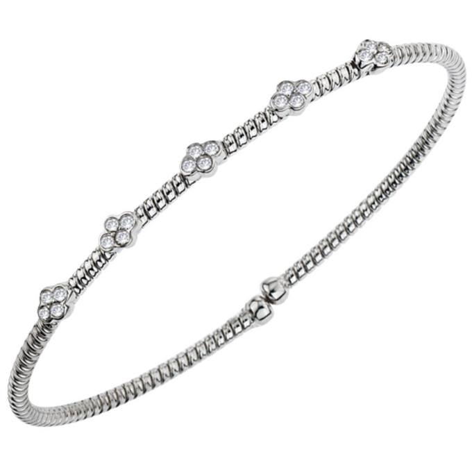 Gold cuff bracelet with 5 diamond stations