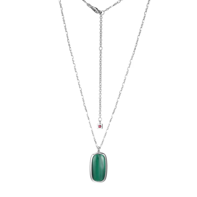 Sterling Silver Rhodium Plated Malachite Drop Pendant