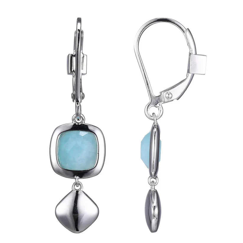 Sterling Silver Rhodium Plated Amazonite Drop Earrings