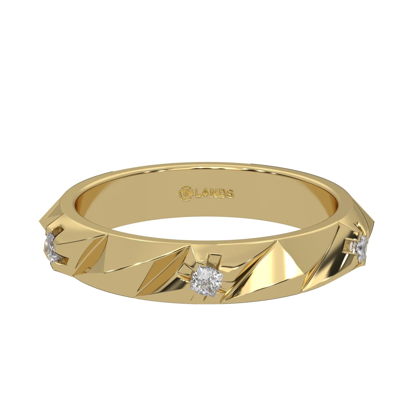 Yellow modern geometric diamond band ring
