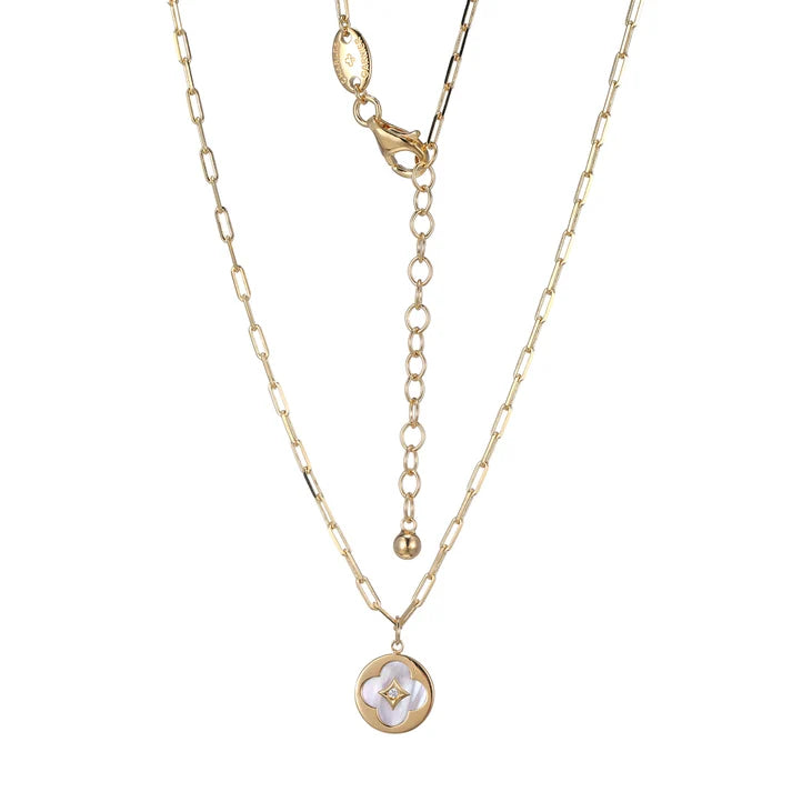 Sterling Silver Gold Plated Mother of Pearl Quatrefoil Disc Necklace