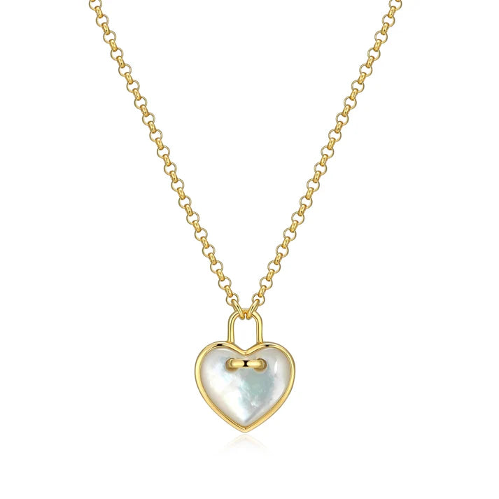 Sterling Silver Gold Plated Mother of Pearl Heart Necklace
