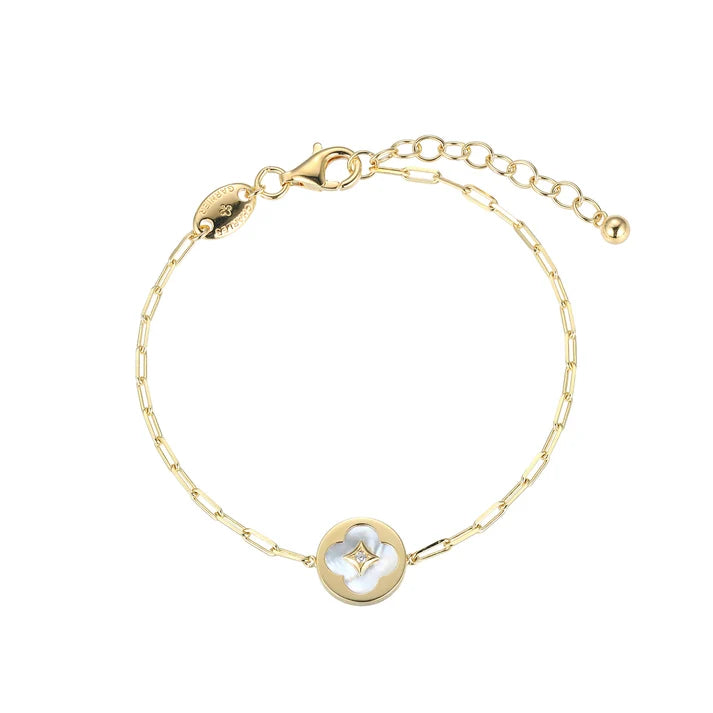 Sterling Silver Gold Plated Mother of Pearl Quatrefoil Bracelet