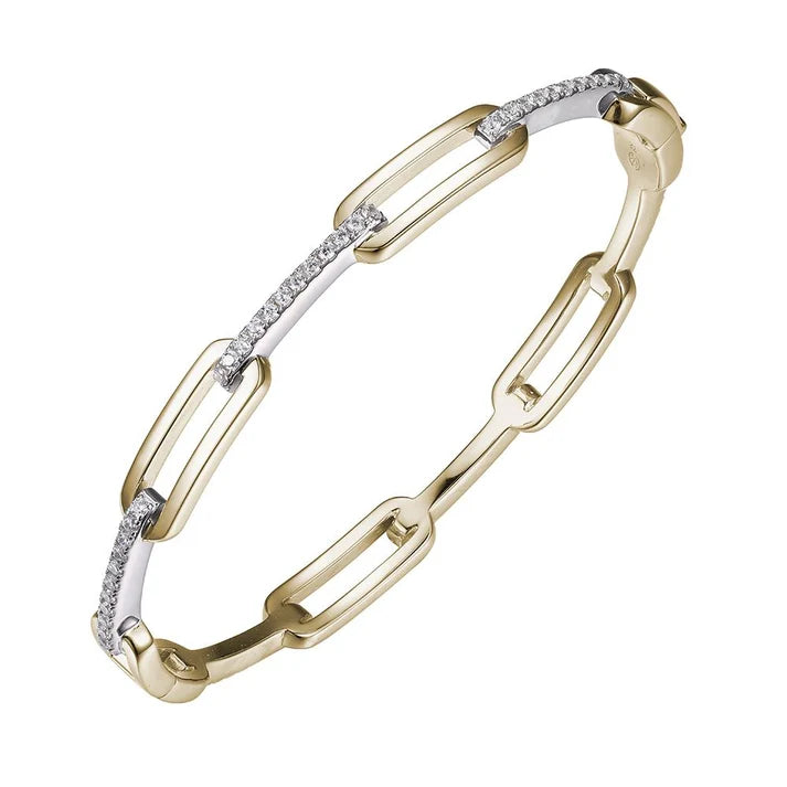 Two Tone Sterling Silver Rhodium/Gold Plated Linked Bangle With CZs Bracelet