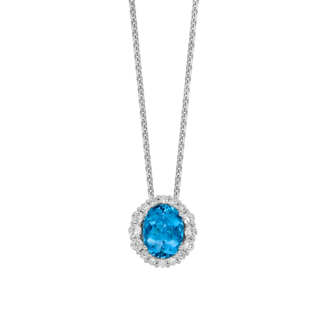 Spark Creations White 18K Aquamarine Diamond Halo Pendant