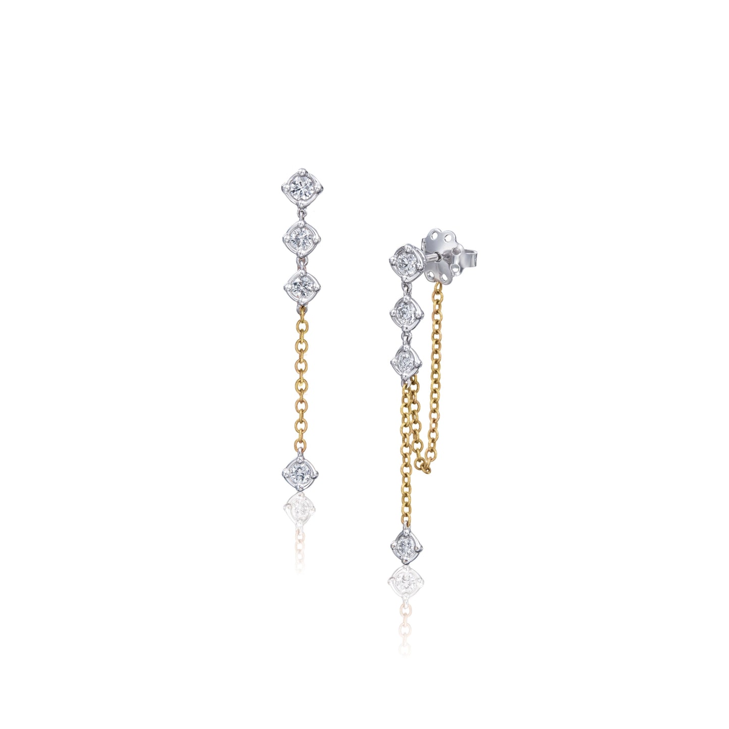 Two Tone 18 Karat Chain Diamond Dangle Earrings