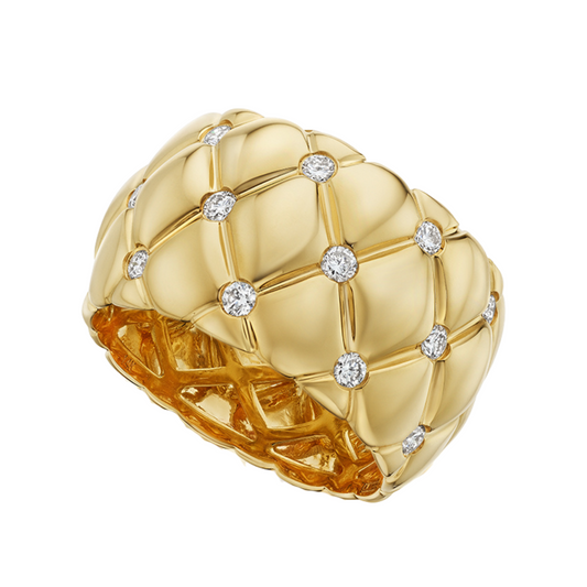 A. Jaffe Wide Quilted Cigar Band with Diamond Detials