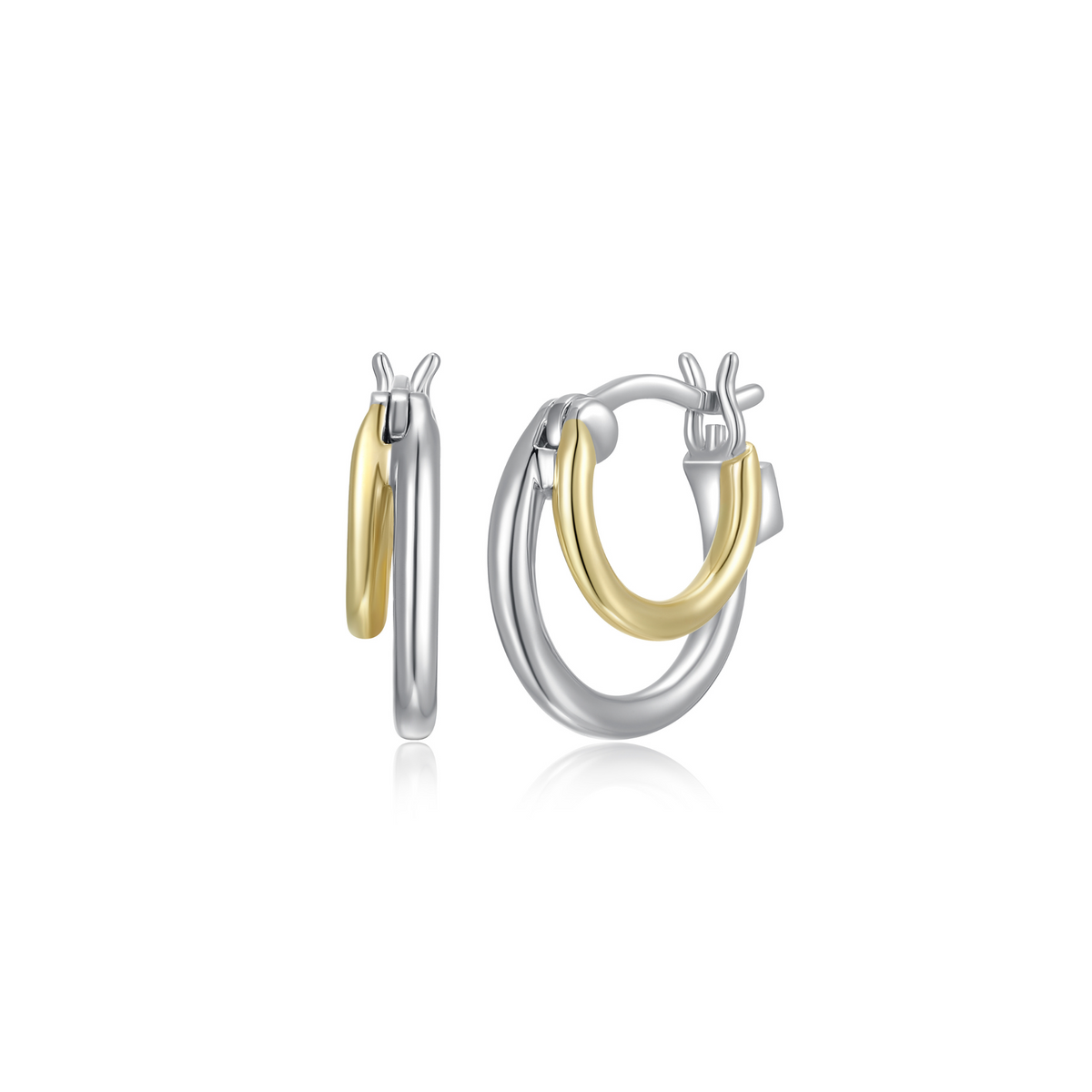 Two Tone Sterling Silver Gold Plated Huggie Hoop Earrings