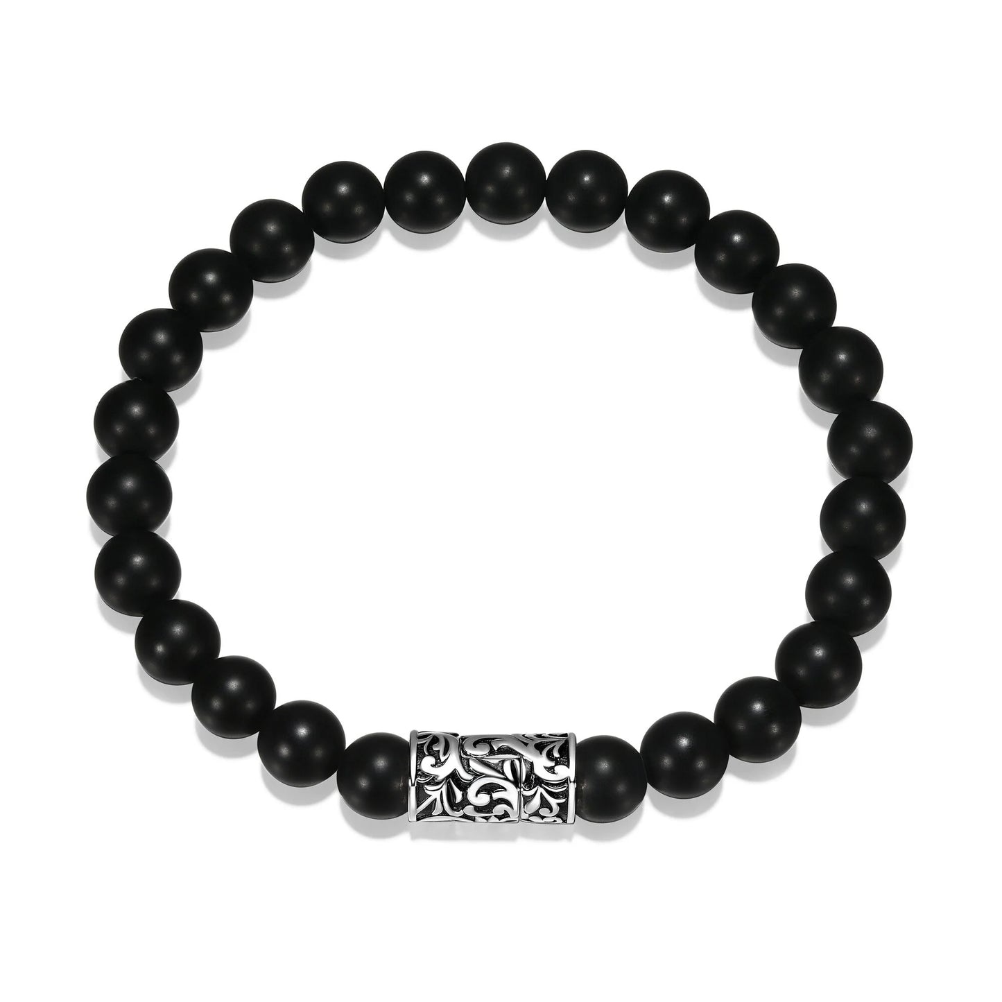 Sterling Silver Beaded 8mm Black Agate Bracelet