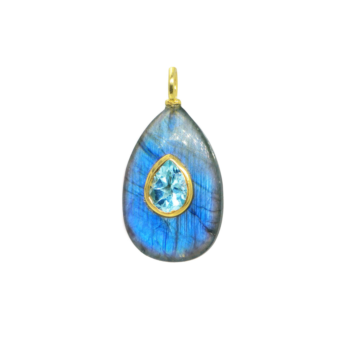 Sterling Silver Gold Plated Labradorite Pear Charm with Toggle Clip