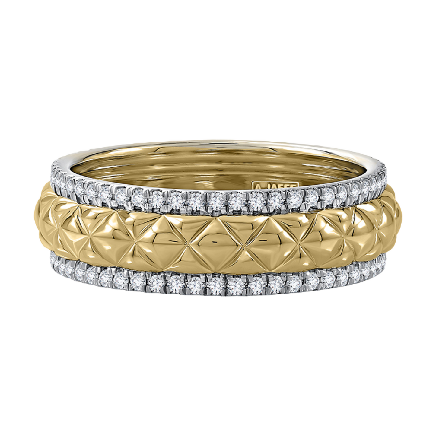 Quilted band with pave diamonds fashion ring