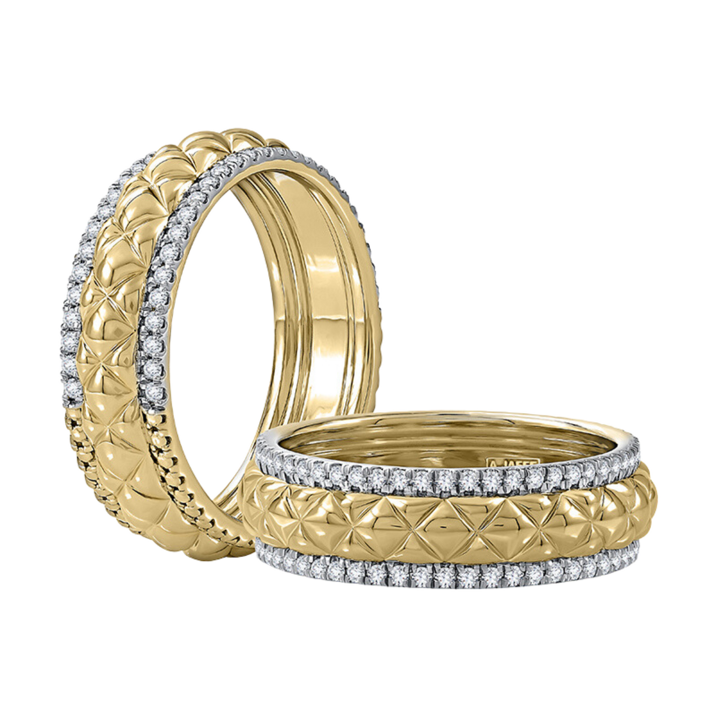 Quilted band with pave diamonds fashion ring