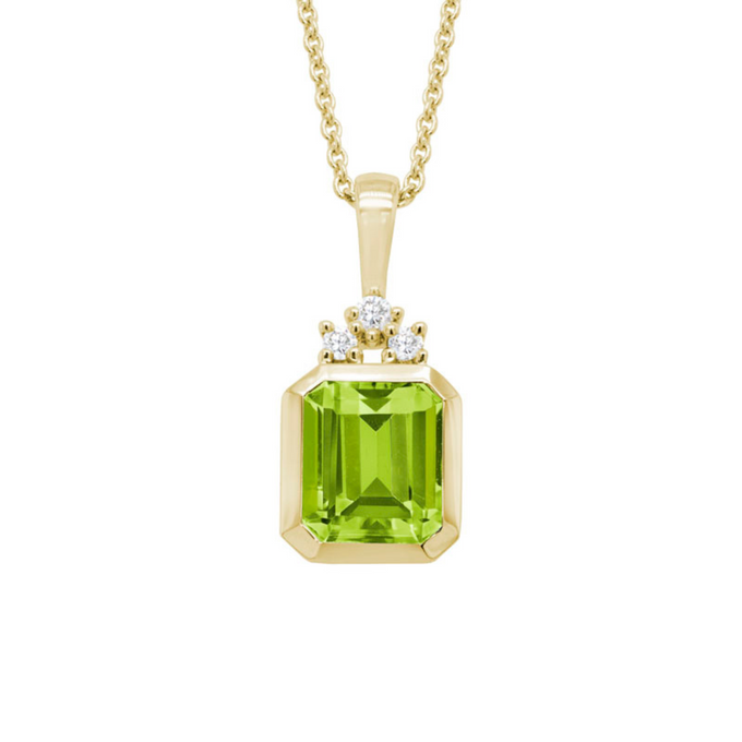 Peridot and diamond 14k yellow gold drop pendant