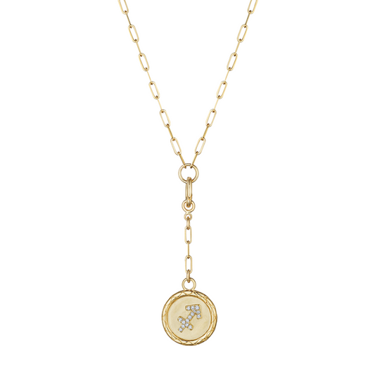 A. Jaffe Diamond Zodiac Taurus Medallion Paperclip Y Necklace