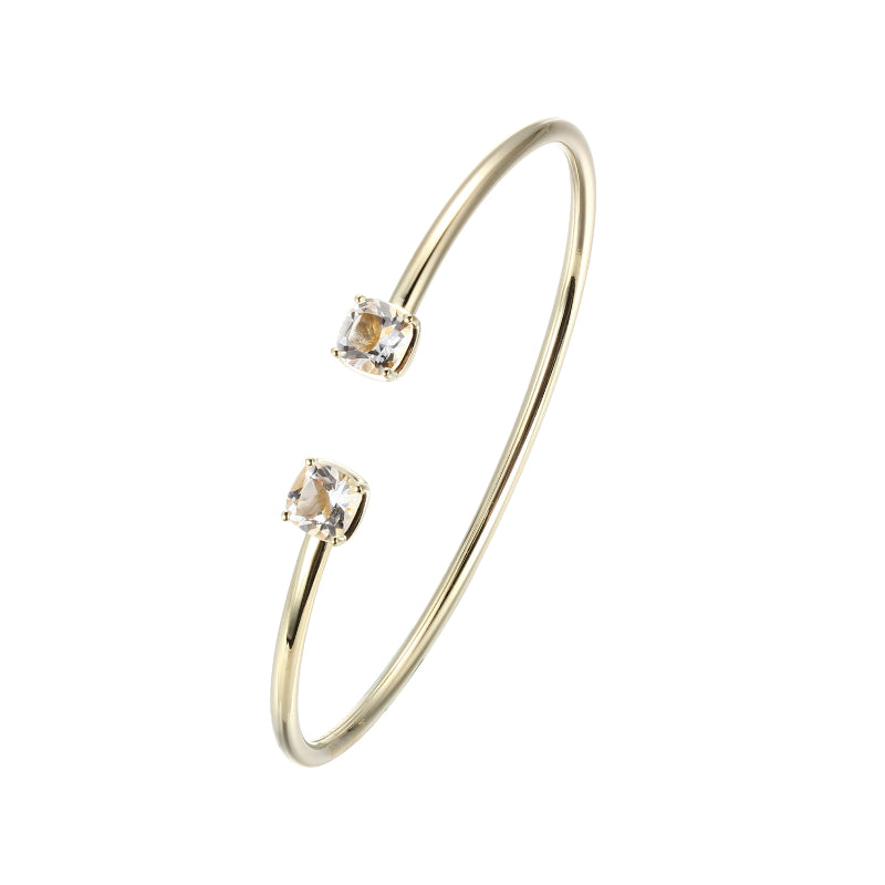 Elle Yellow Sterling Silver Gold Plated Open Clear Quartz Cuff Bracelet