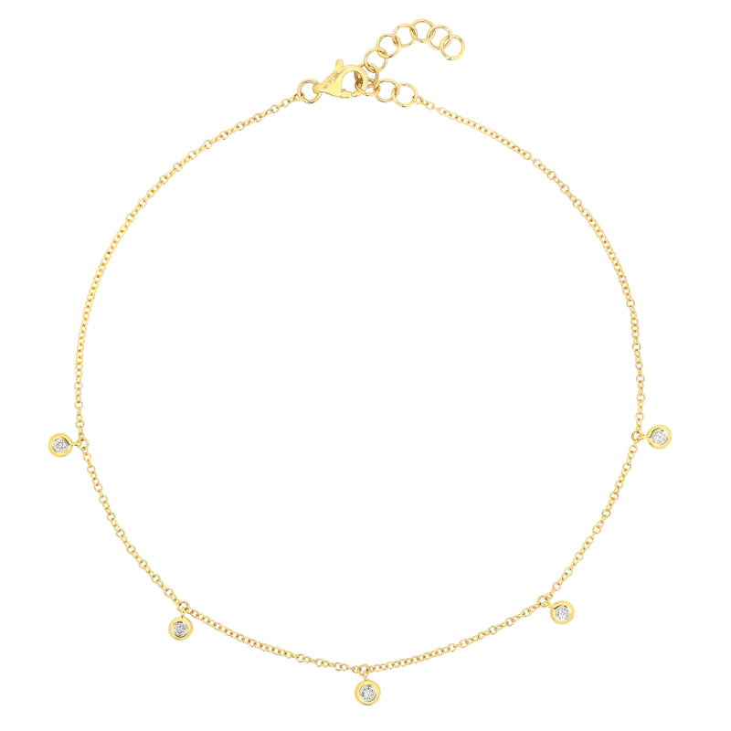 MK Luxury Lady's Yellow 14 Karat Diamond Drop Anklet