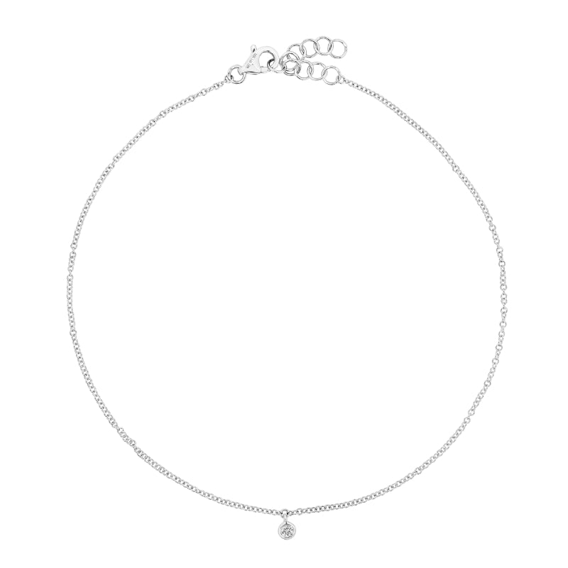 MK Luxury Lady's White 14 Karat Round Bezel Diamond Anklet