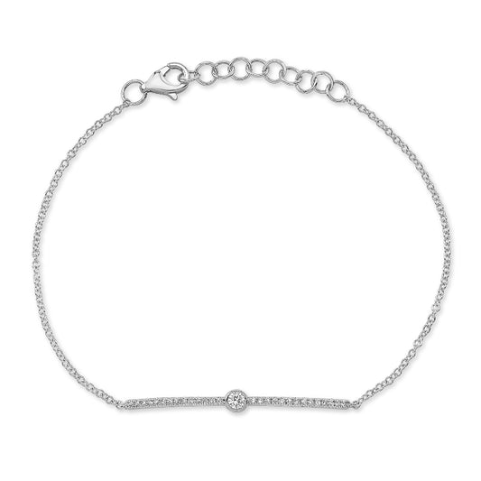 MK Luxury Lady's White 14 Karat Diamond Bezel Bar Adjustable Bracelet