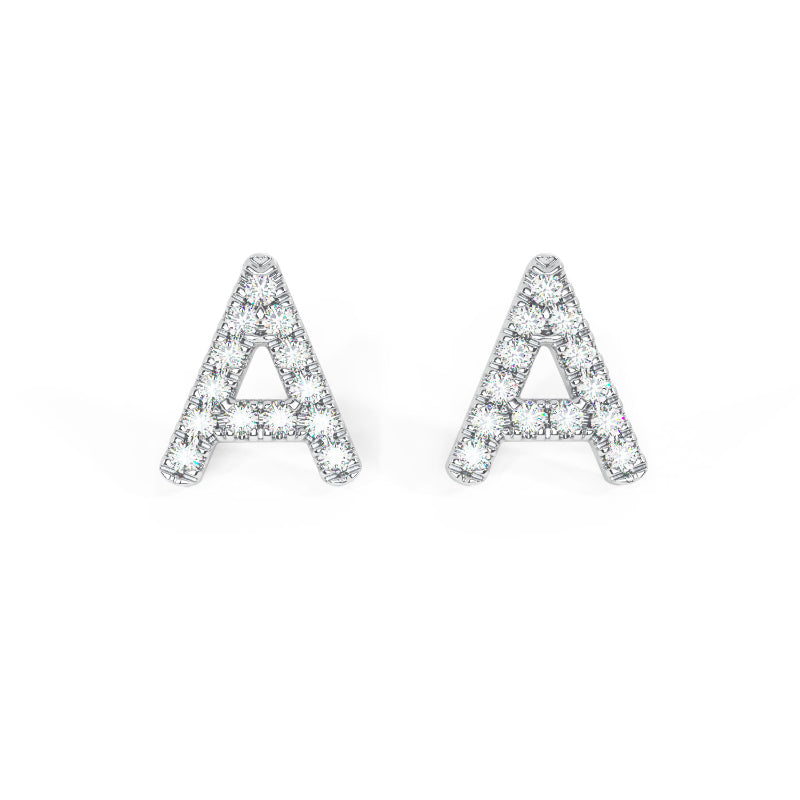 MK Luxury Lady's White 14 Karat Letter ''A'' Single Stud Earrings