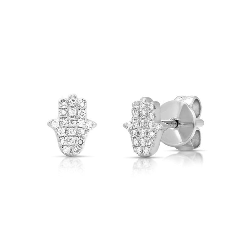 MK Luxury Lady's White 14 Karat Single Hamsa Stud Earrings