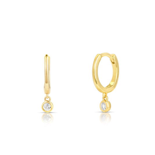 MK Luxury Lady's Yellow 14 Karat Huggie With Diamond Dangle Earrings