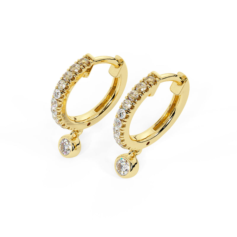 MK Luxury Lady's Yellow 14 Karat Diamond Huggie With Dangle Earrings