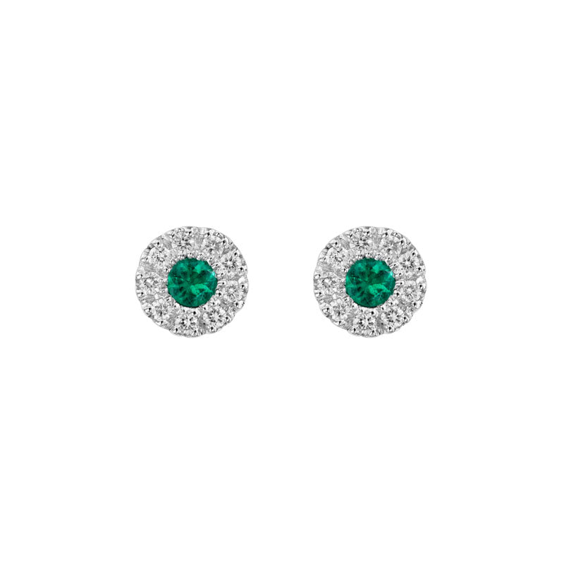 Lady's White 14 Karat Emerald & Diamond Halo Stud Earrings